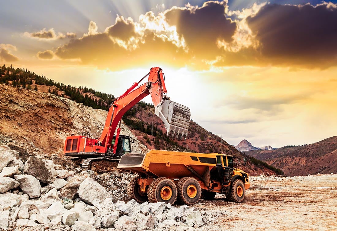 Excavator and off-highway truck